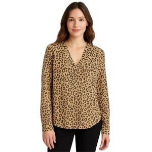 A New Day Women's XS Leopard‎ Print Long Sleeve Button Down Shirt NWT